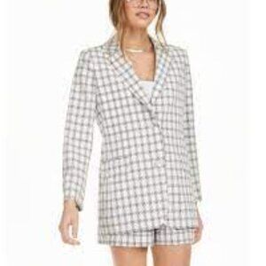Danielle Bernstein Lined Blazer L Plaid Black White 933